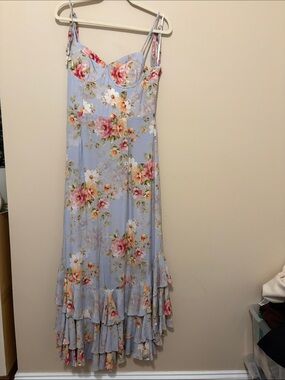 Yumi Kim Light Blue Floral Maxi Dress with Pink & Cream Blooms